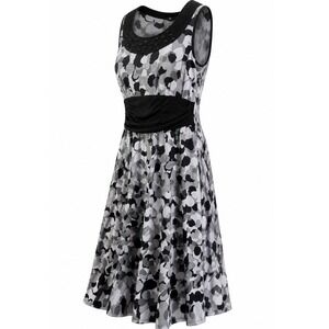 Perceptions New York Dress Womens 12 Beaded Abstract Dot Gray Black Fit & Flare